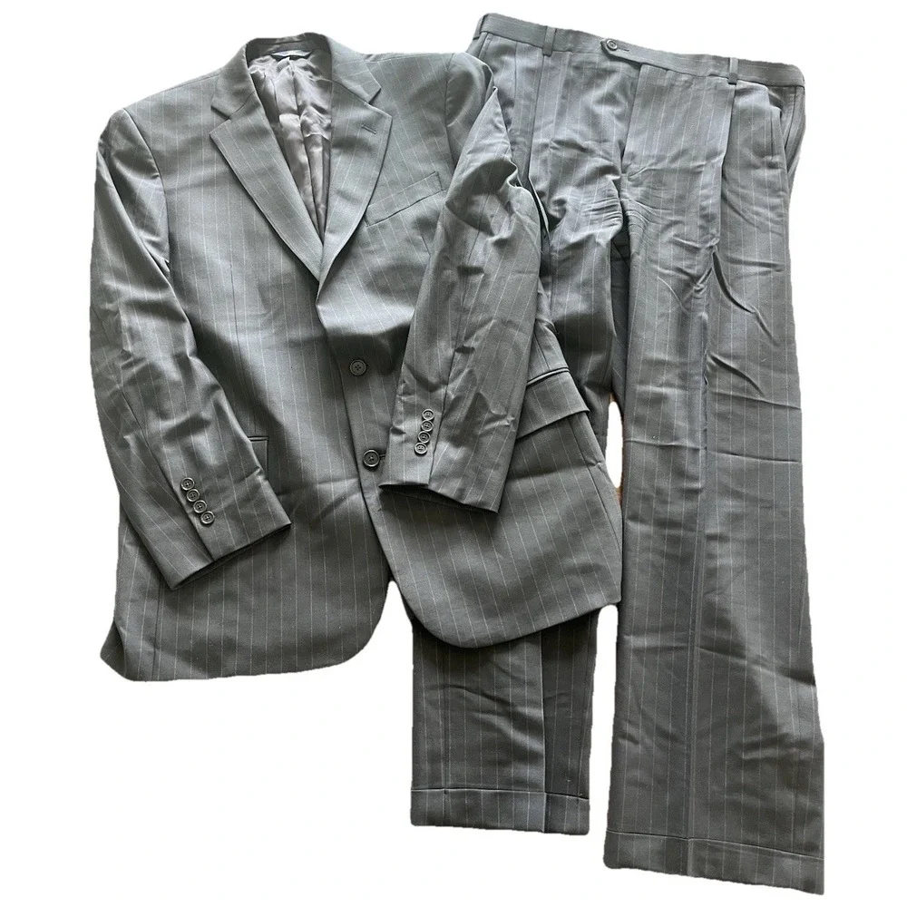 Brooks‎ Brothers Suit Men's 43L Black Pinstripe 2-Piece 38/31 Pants 346 Stretch
